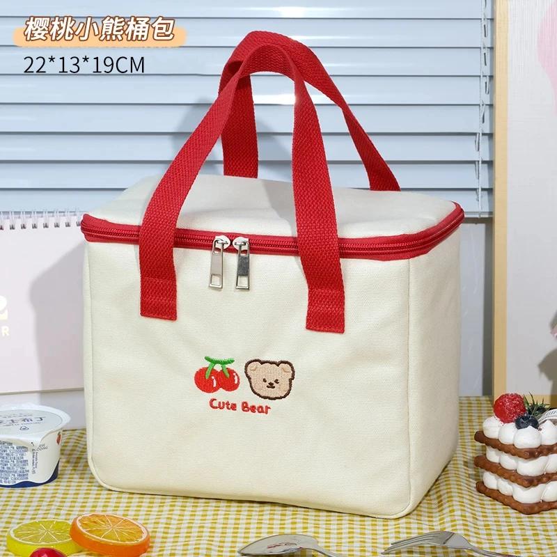 Cartoon Bear Mommy Bag Lunch Bag Canvas Large Capacity Insulation Handbags Multifunctional Infant Thermo Bottles Mother Kids