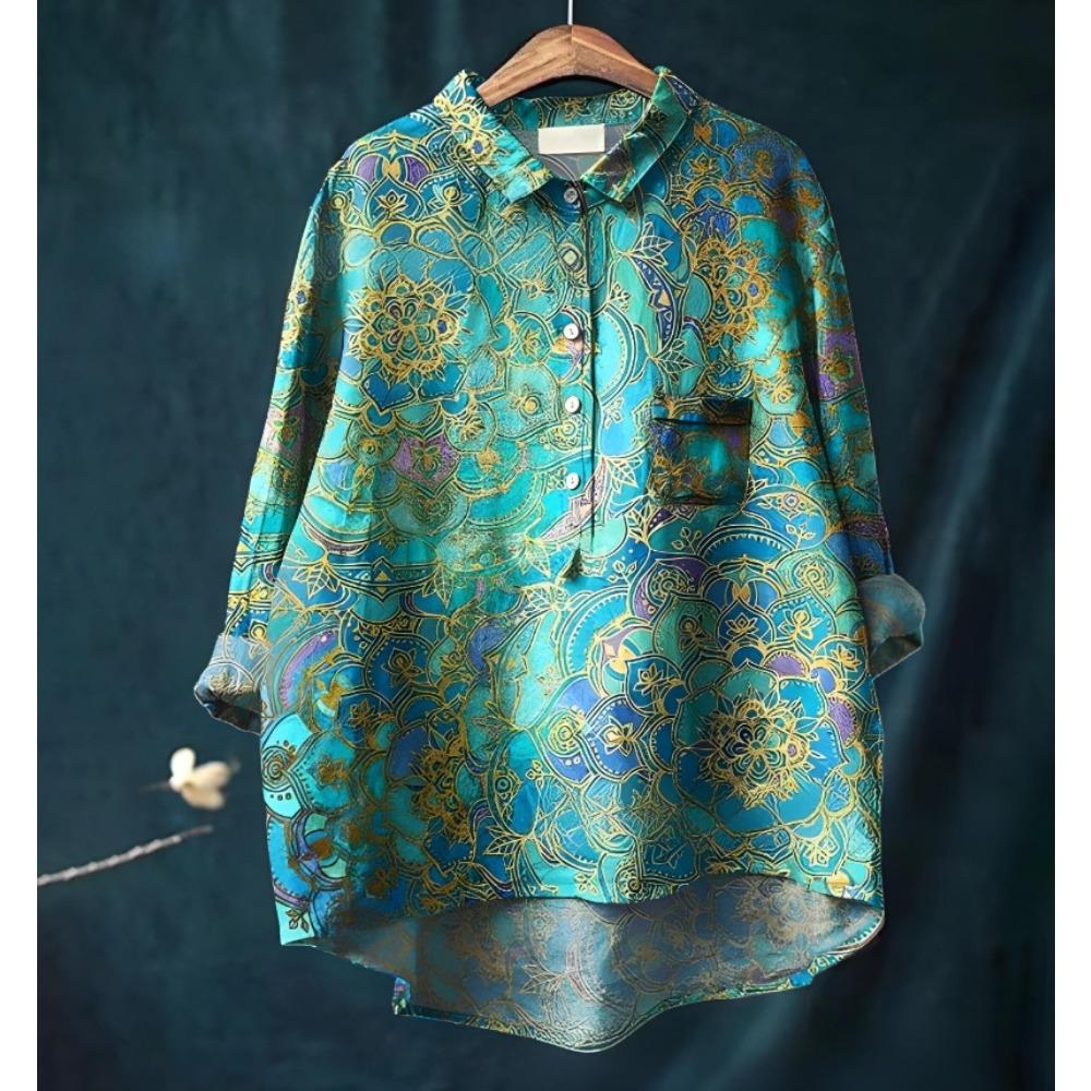 Damen Hemd mit Kragen, halber Knopfleiste, lockerem Schnitt, lässig, langen Ärmeln, aus Polyester