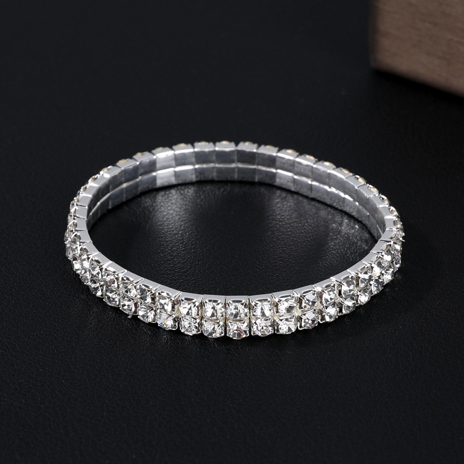 Fashion Jewelry Super Flash Multi-Row Diamond Bracelet Full Diamond Elastic Bracelet Bridal Rhinestone Bracelet