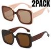 2PCSK Fashion Square Large Frame Sunglasses Women Luxury Brand Designer Vintage Square SunGlasses for Female Retro Travel Shades