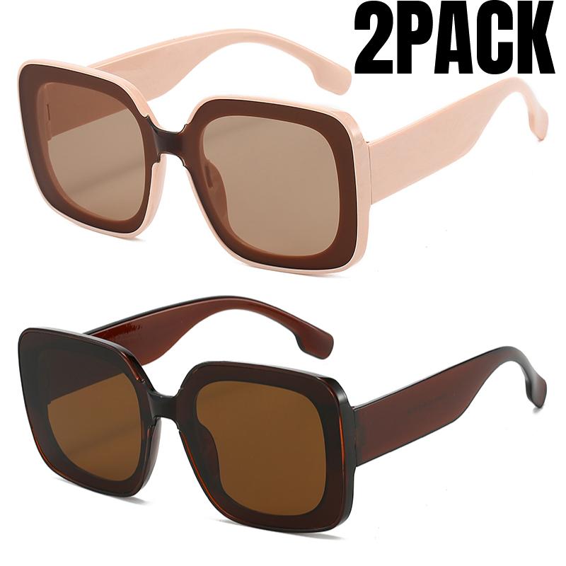 2PCSK Fashion Square Large Frame Sunglasses Women Luxury Brand Designer Vintage Square SunGlasses for Female Retro Travel Shades