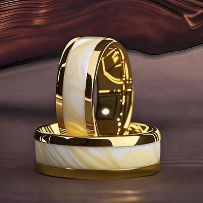 Gold and White Stainless Steel Men's Fashion Ring