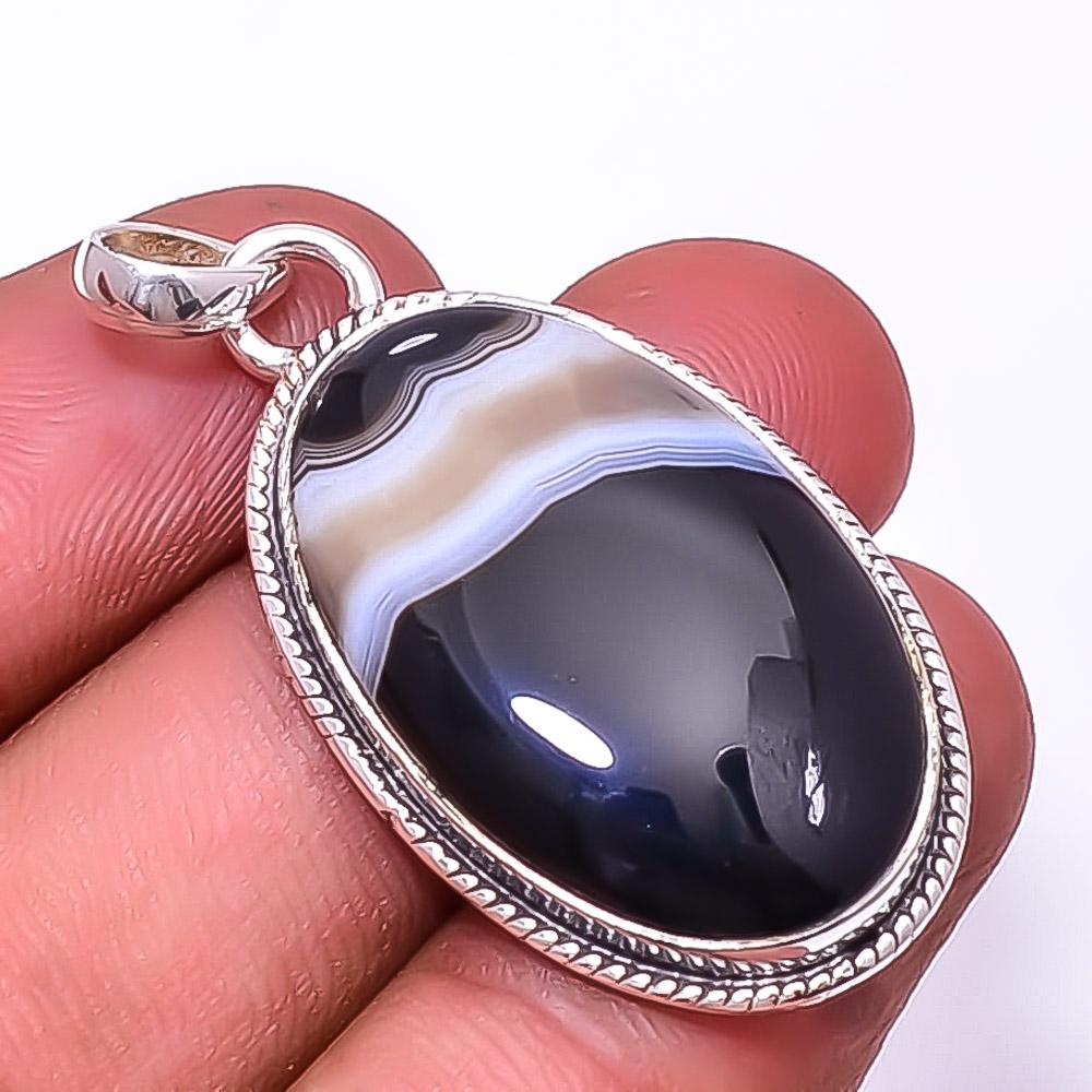 

Black Banded Agate -Botswana 925 Sterling Silver Pendant 1.76 P52