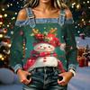 Women's Casual Off-Shoulder Long Sleeve Christmas Print Top for Holiday Parties