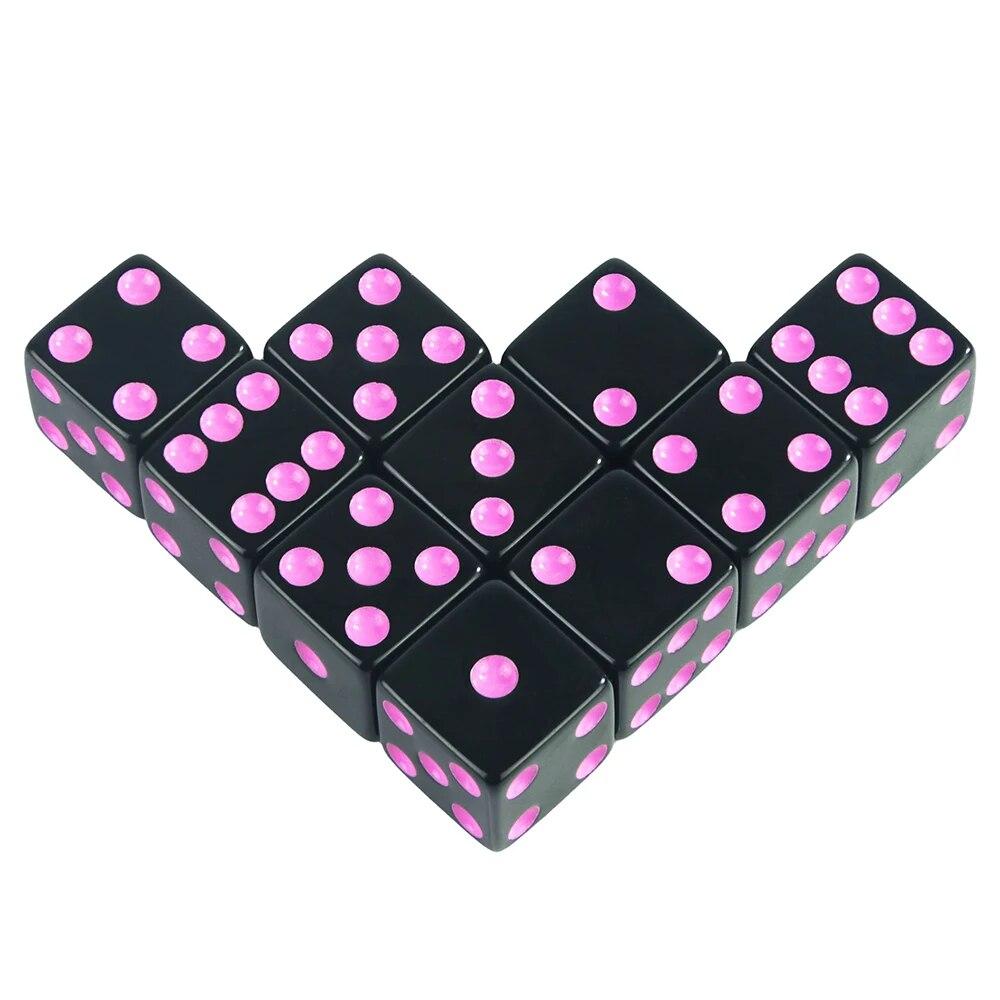 Black 16mm Acrylic Pips Dice Cubes - D6 Dice for Board Games, Fun and Teaching - 10Pcs