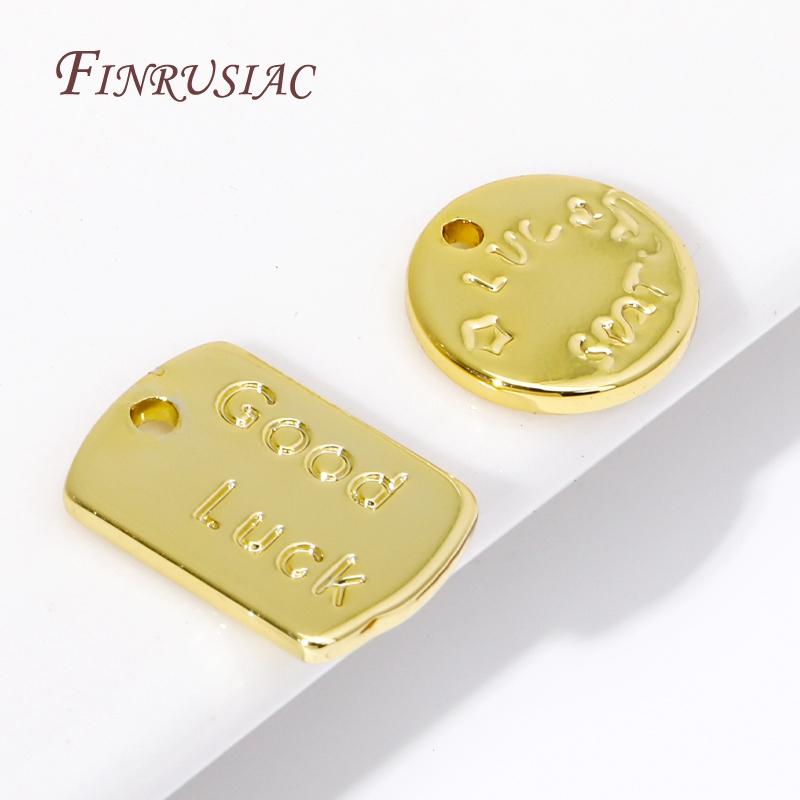 10/20Pcs 'Good Luck' Round Charm Pendant 18K Gold Plated Small Extend Chain Tag DIY Necklace Bracelet Accessories