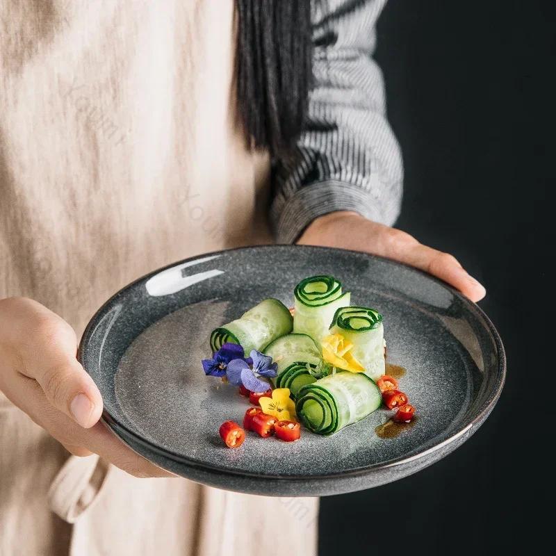 Retro Creative Ceramic Plates Luxury Hotel Restaurants Steak Flat Plate Delicious Dishes Dining Plate Exquisite Home Tableware