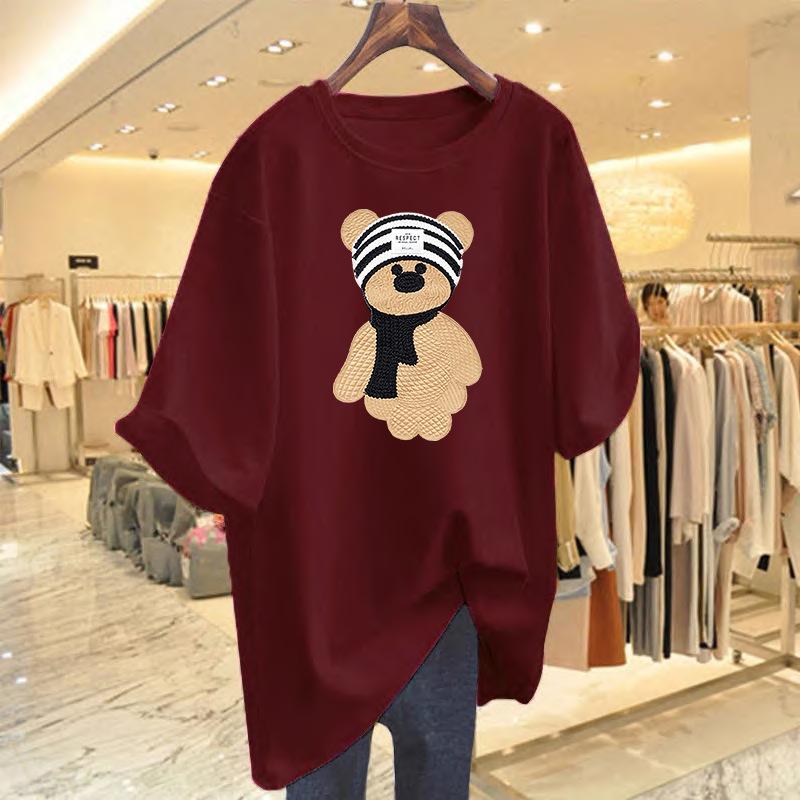 Cotton cartoon printed t-shirt short-sleeved women's summer new loose Korean version medium and long top bottoming shirt