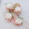MAFELOE Wrist Corsage and Boutonniere Set Artificial Rose Flowers Accessories for Groom Bride Groomsmen Bridesmaids Wedding Party Prom Suit- Creamy