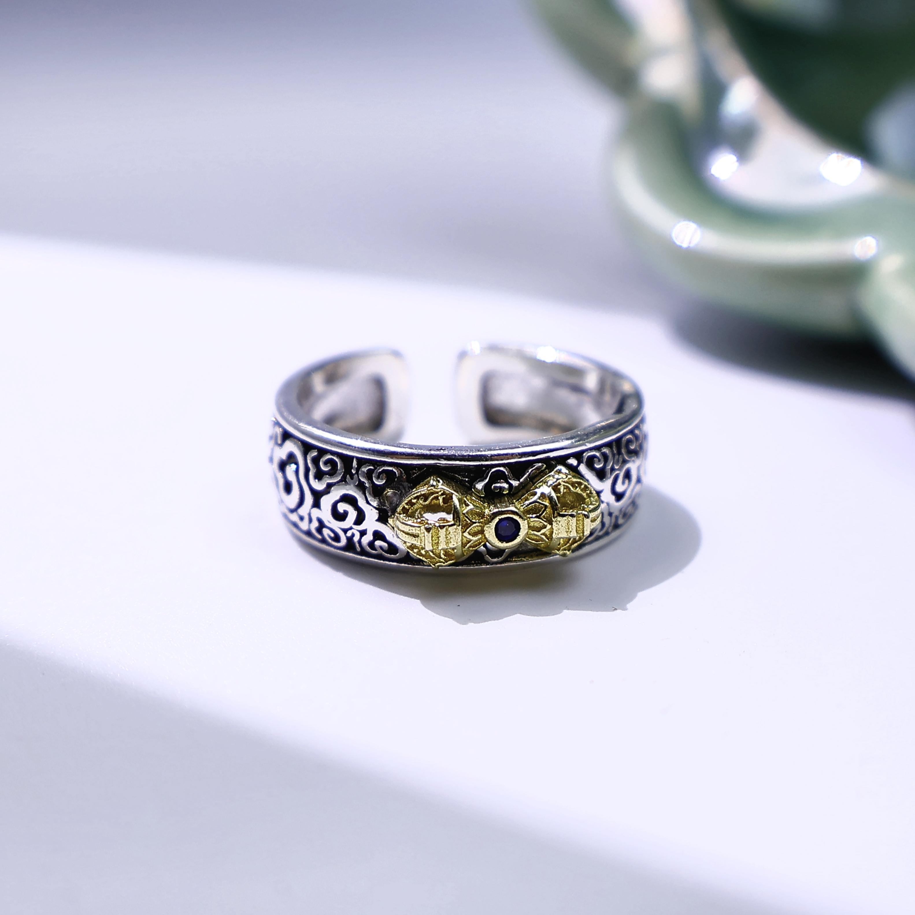 

Ретро Золотое Ваджра Регулируемое Открытое Кольцо Для Мужчин Готика Панк Дерзкий Посеребренная Медь Тибетские Аксессуары Подарок с Благословением 8-11