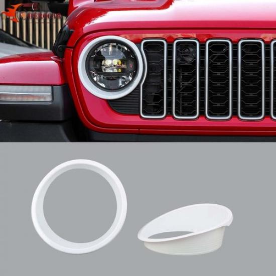 2PCS Front Light Headlight Cover Bezels Trim For Jeep Wrangler JL JT 2024+ White