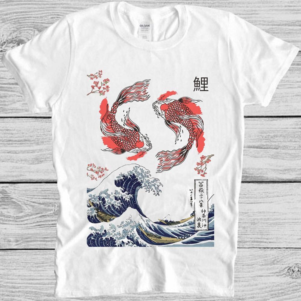 Yin Yang The Great Wave Off Koi Fish Gift Meme Gift Top Unisex Tee T Shirt M1091
