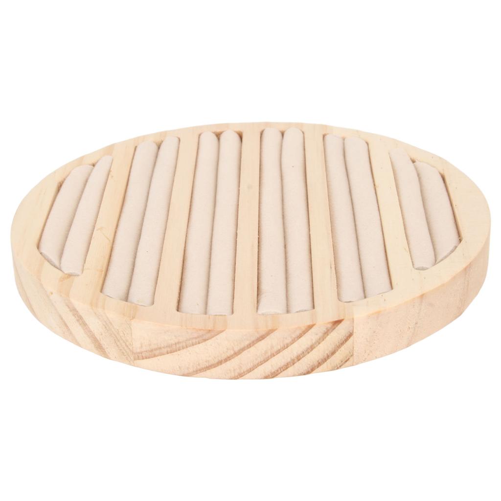 Wooden 6 Slots Round Ring Earring Tray Stackable Beautiful Showcase Display Jewelry Organizer Tray Beige Suede