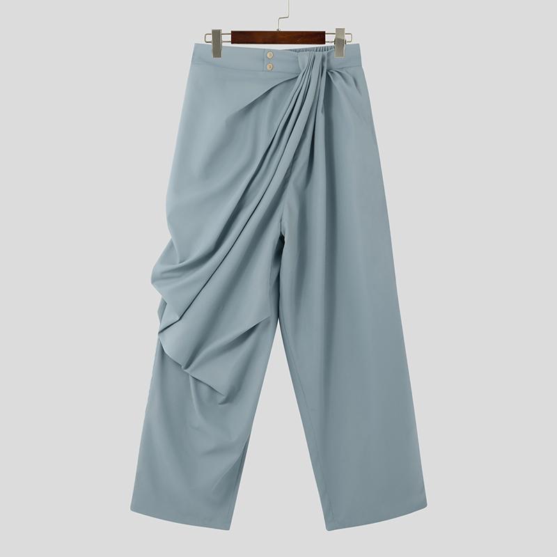 

INCERUN мужские нерегулярные оборчатые эластичные талии длинные свободные повседневные брюки брюки 3XL синий