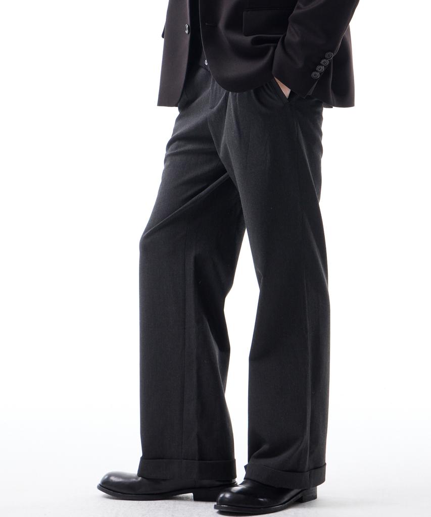 LEARVE Judd Turn-Up Wool Semi-Flare Slacks Charcoal