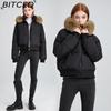 BITCED High-Waisted Oversized Fur-Trimmed Hooded Cropped Cotton Jacket for Women Autumn/Winter Down-Filled Cotton Jacket Slim-Fit Jacket Outerwear