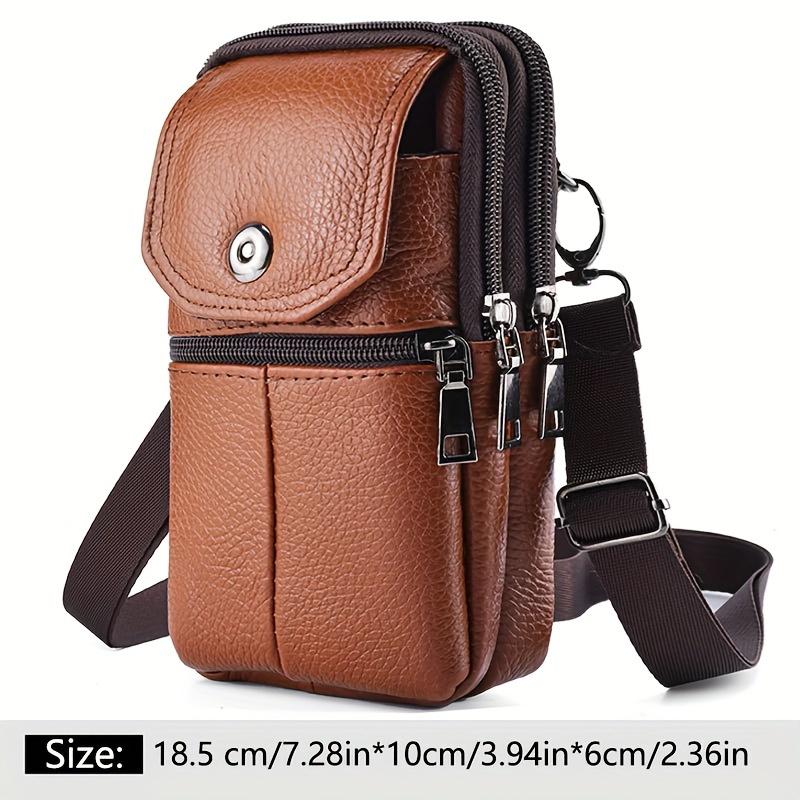  1pc Genuine Leather Men's Waist Bag Functional Zippered Phone Pouch with Adjustable Strap and Spacious Compartments  Top Layer Leather Fanny Pack 