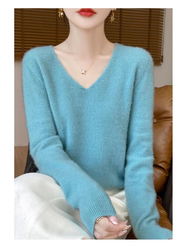 Damen 100% Reine Wolle Pullover: Herbst/Winter Locker gestrickter Pullover