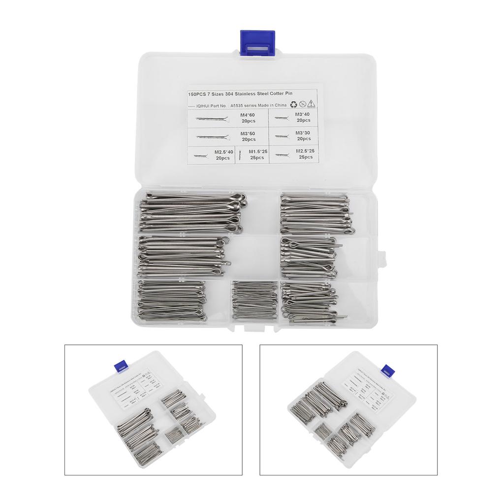 150pcs Cotter Pin Clips Assortment Stainless Steel 7 Specifications Split Pins Universal Car Accessory