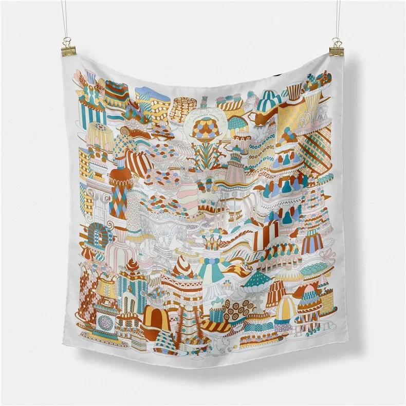 Luxury Horse Print Silk Square Scarf Women Spring Neck Tie Shawl Wraps Female Hair Hand Wrist Headkercheif Hijab Bandana