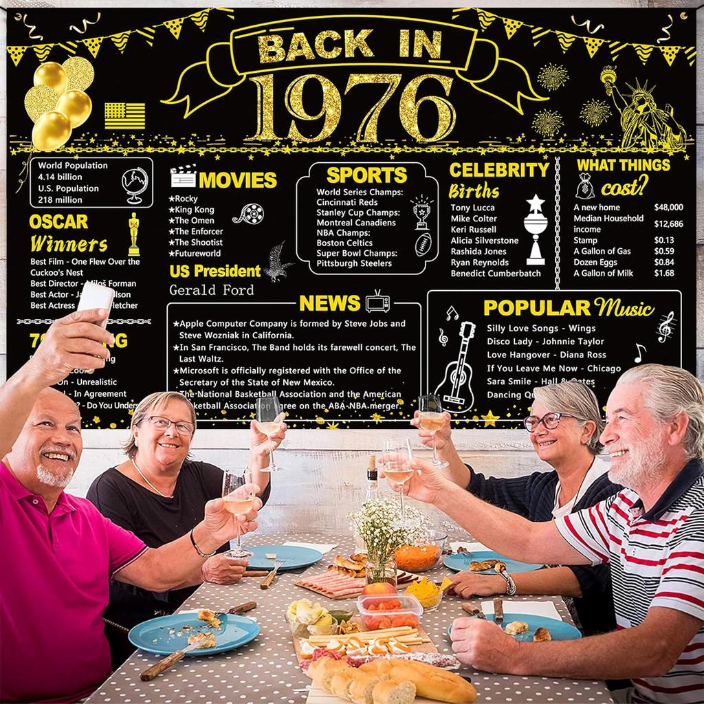 BEPAN 50th Birthday Black Gold Party Decoration, Back In 1976 Banner 50 Year Old Birthday Party Poster Supplies Vintage 1976 Backdrop