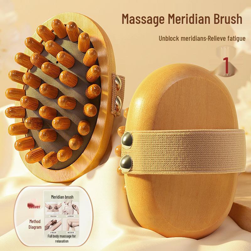 Sandalwood Air-Cushion Meridian Massage Brush for Abdominal and Liver Stimulation