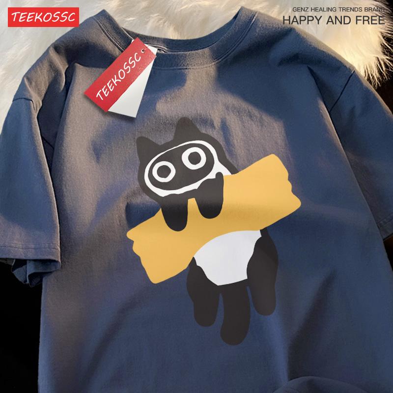 Adaptive Tape Cat Cartoon Printprint Mans Tee Clothing Cartoon Comfort Tshirt Round Neck Tshirts Retro Sxxxl Half Sleeve