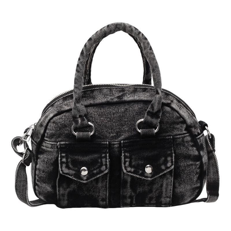 

2025 new retro casual handbag women s foreign style niche denim bowling bag commuter shoulder messenger bag