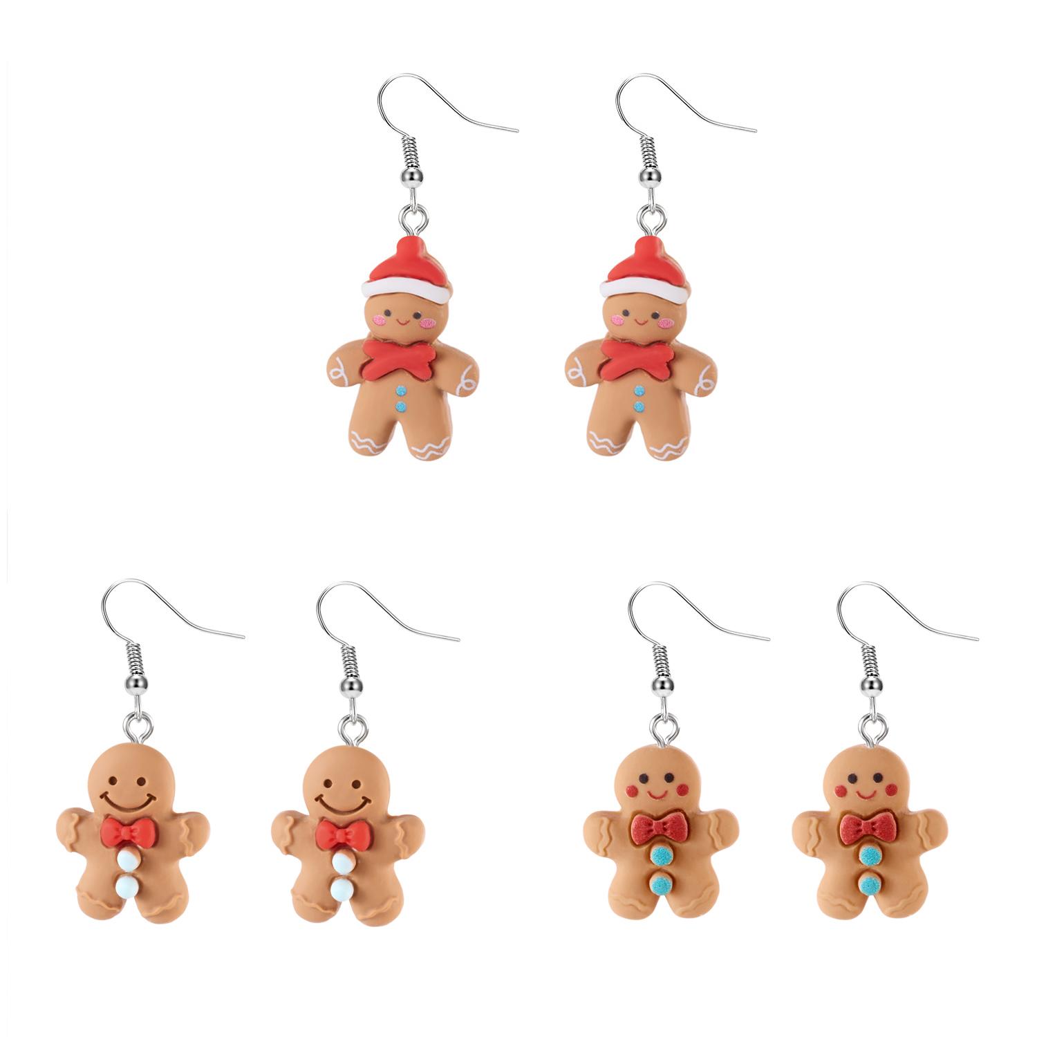 

3Pairs Christmas Gingerbread Man Resin Earring Set Festive Holiday Dangle Drop Earrings Gift for Women Girls Best Friend Party