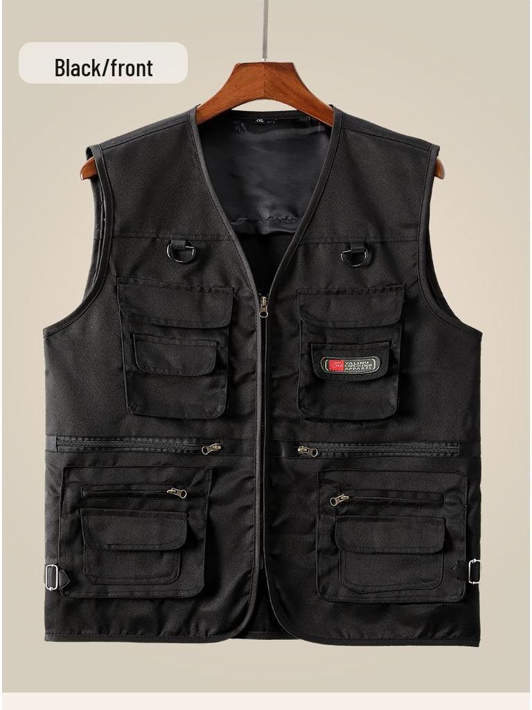 Men's Spring/Autumn Cotton Multi-Pocket Vest - Outdoor, Casual, Sleeveless Jacket for Middle-Aged & Elderly. Perfect for Fishing & Daily Wear.