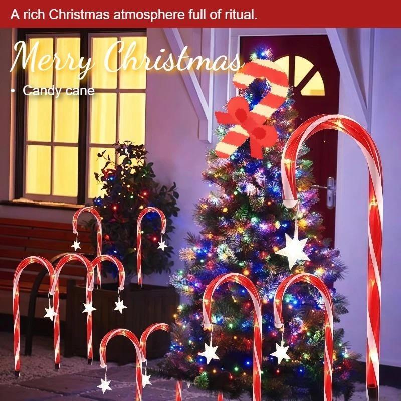 Festive Solar LED Candy Cane Pathway Lights For Outdoor Cane Cru-tch Christmas Garden LED Christmas courtyard garden decorative lawn lights