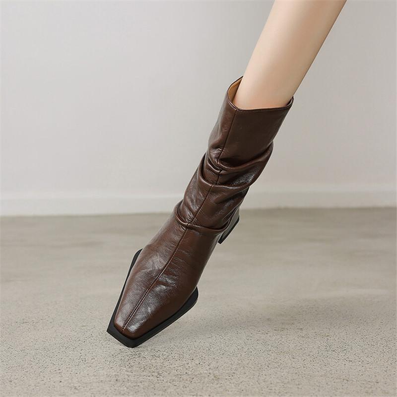 Móda Nový Podzim Zima Dámské Boty Módní Skládané Boty se Čtvercovou Špičkou pro Ženy Krátké Boty Dámské Boty Westernové Boty Zapatos Mujer