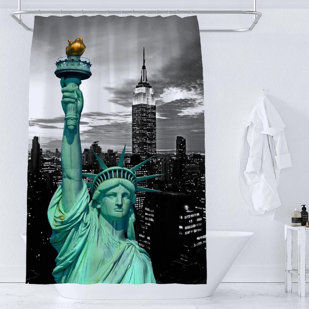 American Style Statue of Liberty Printed Shower Curtain Bathroom Curtains Home Decor Waterproof Polyester Fabric with Hooks