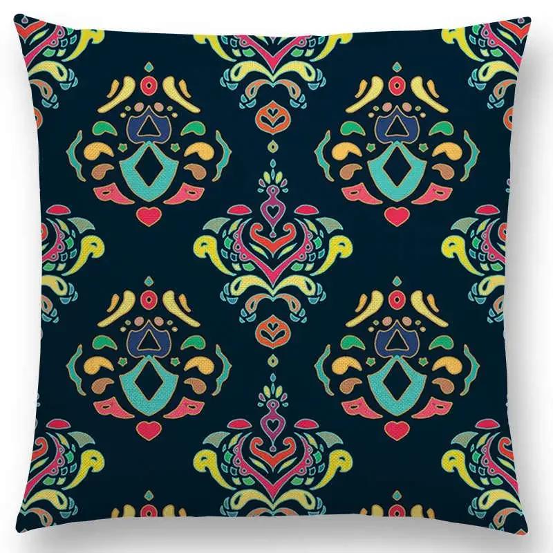 New Vivid Art Colorful Flowers Gorgeous Floral Doodle Geometry Mandala Coral Wonderland Pattern Car Cushion Cover Pillow Case