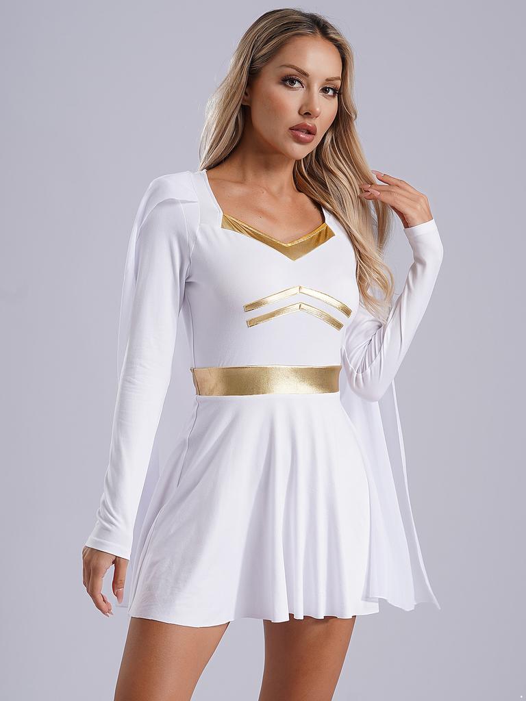 Costume de cosplay d'Halloween Costume grec-romain Robe fantaisie de reine en toge antique Robe cape en mousseline de soie pour déguisement romain Rôles de cinéma