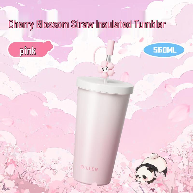 

Dilabel Insulated Cherry Blossom Panda Straw Water Bottle