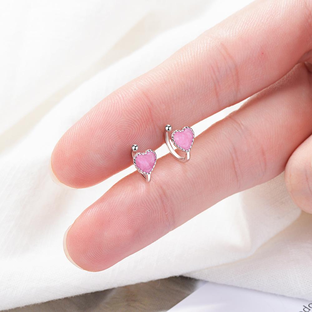 Fashion Children 925 Silver Pink Green Enamel Cute Heart Non Piercing Fake Clip Earrings for Baby Girl Women Party Earring Gift