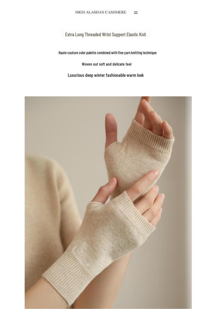 Women's 100% Pure Cashmere Half-Finger Gloves: Fingerless, Plain Knit, Warm and Cozy for Autumn/Winter