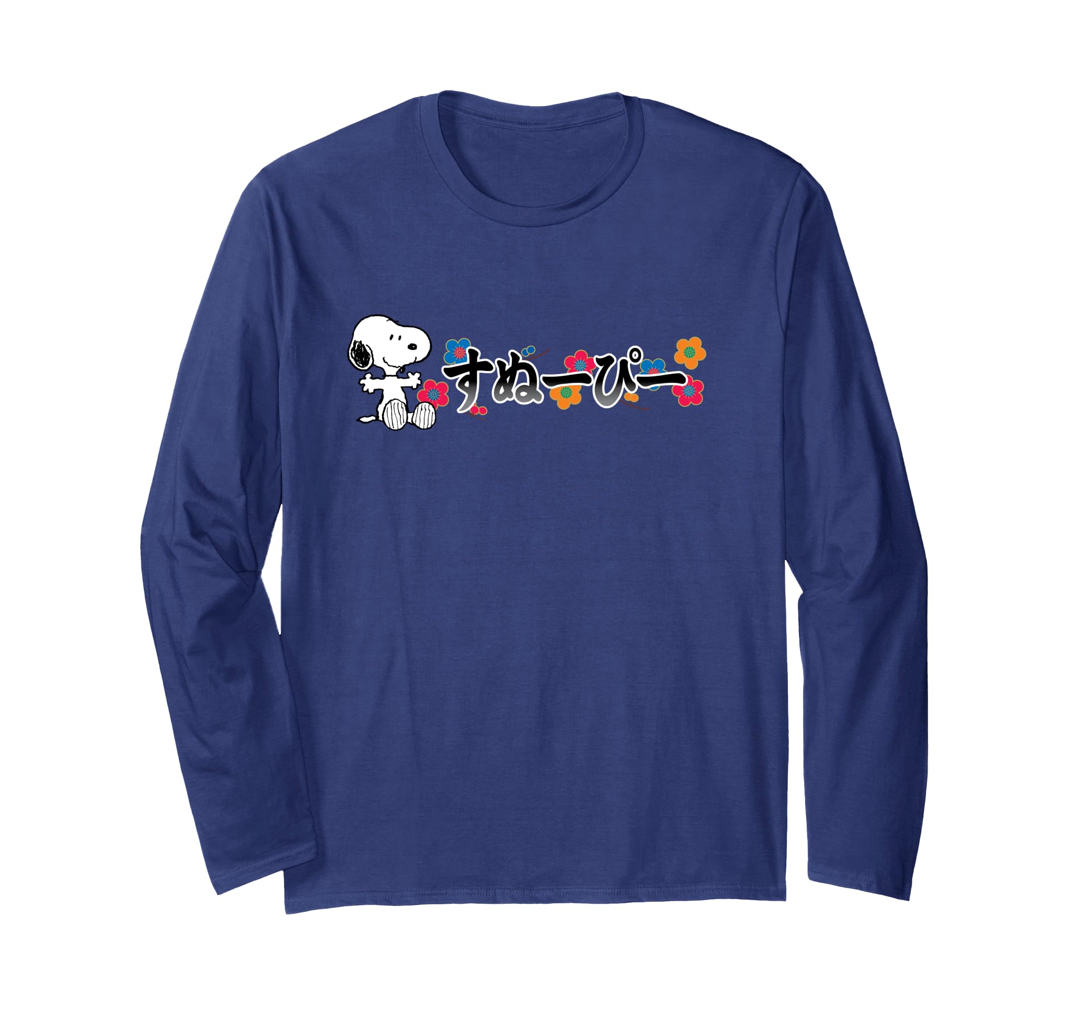 

Peanuts Snoopy Sitting Kanji Colorful Flower Long Sleeve T-Shirt синий