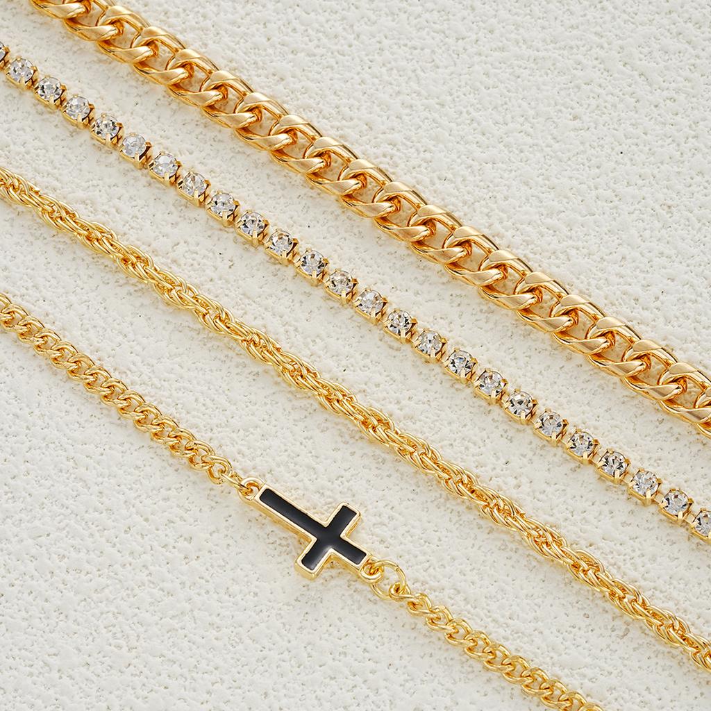 IF ME 4 Piece Eco Friendly Cross Zircon Bracelet Set Fashion Jewelry Women Shiny Trendy  Daily Accessory Decorative Gift