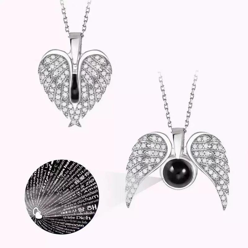 Angel Wings Heart Projection Pendant Necklace for Women