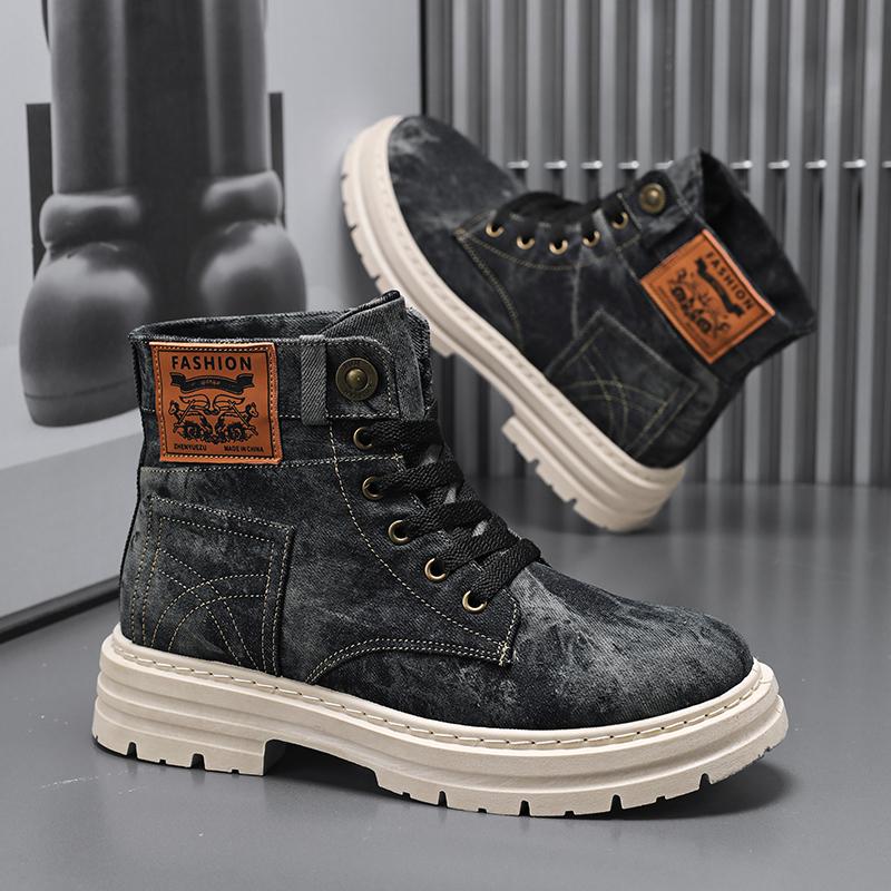 Outdoor High Top Mens Ankle Boots Designer Denim Men Work Boots Fashion Men Casual Shoes Handmade Walking Men Boots Size 39-48