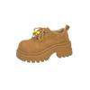 Big head beaded thick sole women's new retro versatile small height increase small leather shoes