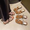 Beautiful Thick Heel Cross-strap Two Wear Sandals Women's 2025 New Summer Wear Temperament French One-word Slippers