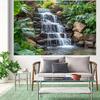 2D tropischer Wasserfall Hintergrund, Grüne Pflanze Stein Natur Foto Hintergrund