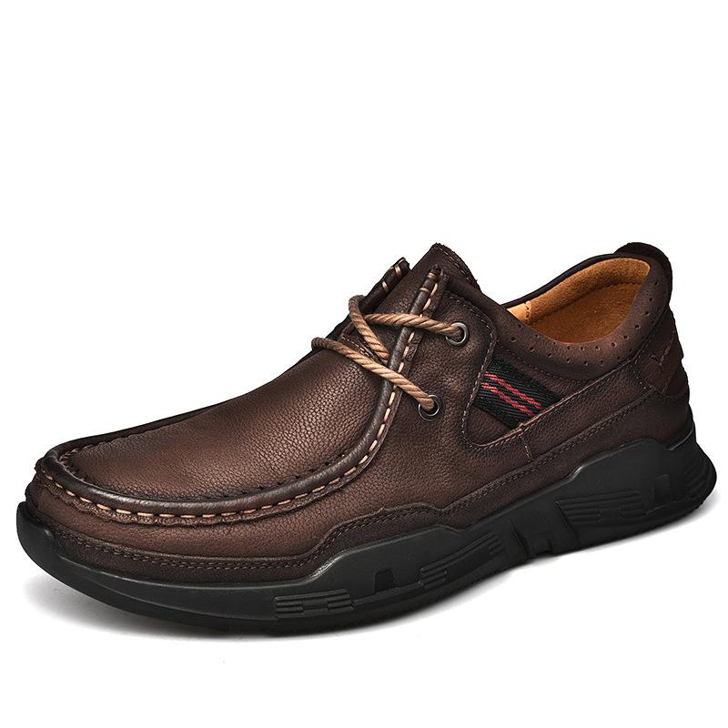 Casual leather shoes men's autumn leather thick-soled wide-headed wide-footed soft-soled non-slip first-layer cowhide men's shoes dad shoes comfortabl