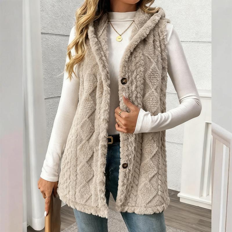 

Женский двусторонний плюшевый жилет с капюшоном на пуговицах, кардиган, осень-зима, однотонный 2XL хаки