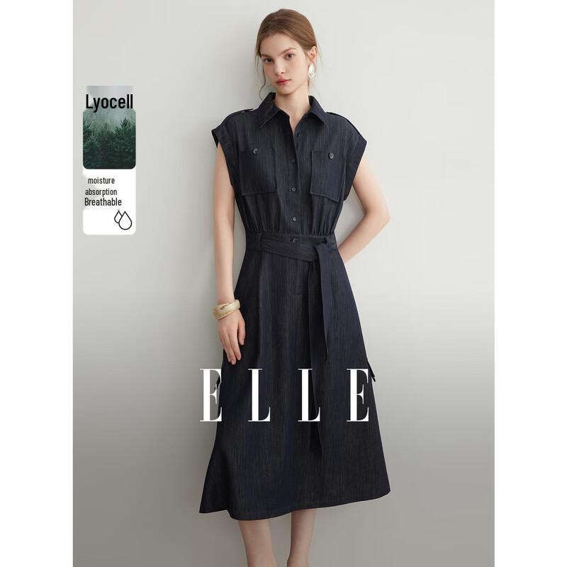 ELLE Retro Workwear Tencel Sleeveless Shirt Dress L