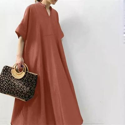 Vestido Casual de Verano/Primavera para Mujer con Estampado, Manga Corta, Cuello en V y Cintura Suelta