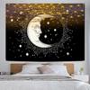Celestial Moon Tapestry, Black Background with White Crescent Moon Face & Stars Print, Wall Hanging for Boho Bedroom Decor